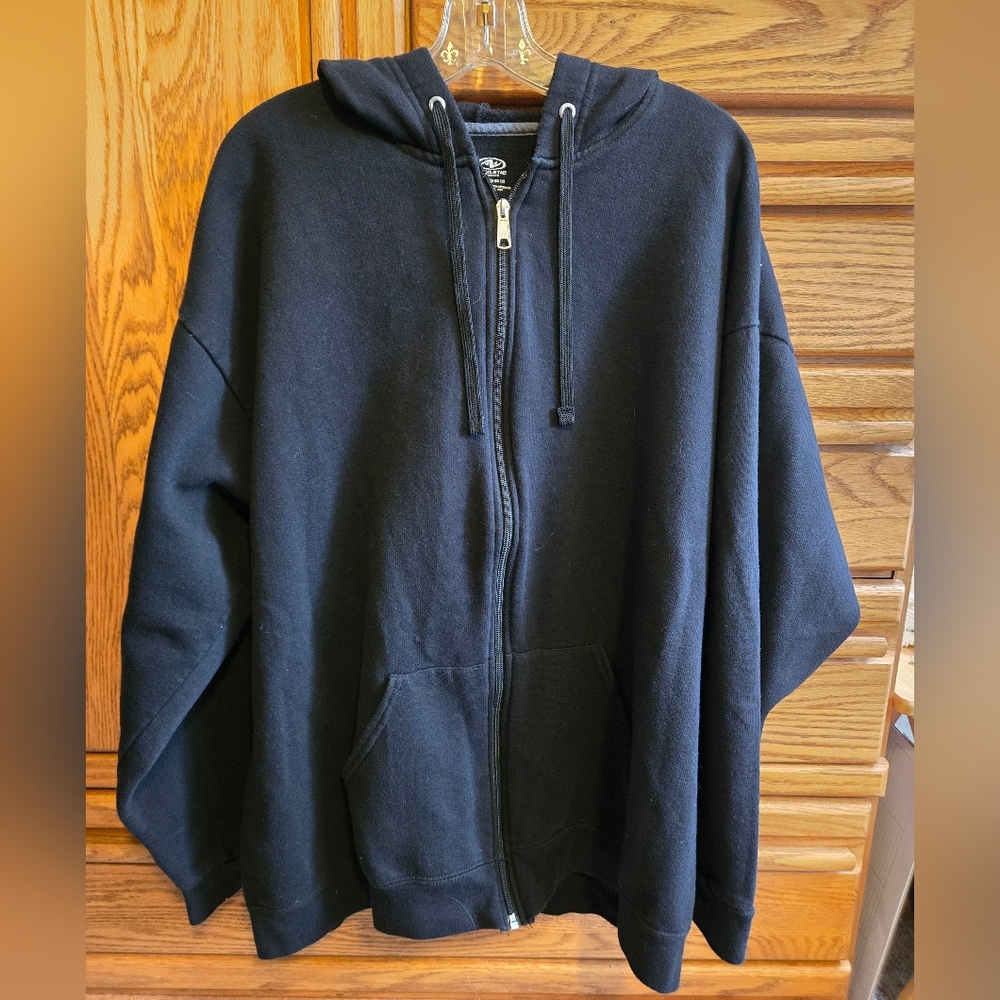 Mens Athletic Works Black Zip-Up Hoodie Sweatshirt Sze 2XL (50-52) Front Pockets